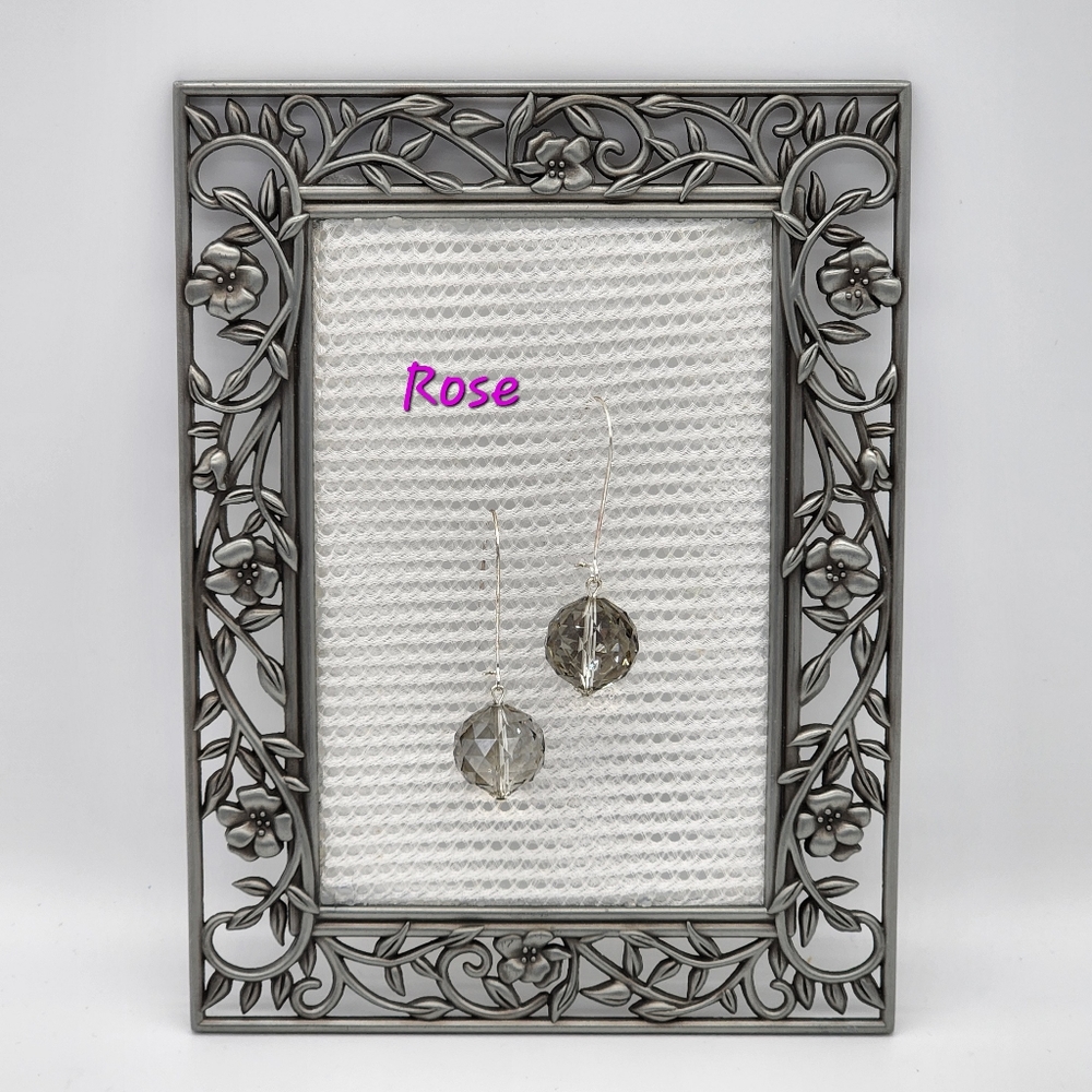 Plunder Rose Earrings Silver-tone with Grayish Crystal Ball